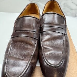 Saks Fifth Avenue Mens Brown Leather Loafers Made In Italy Size 10.5